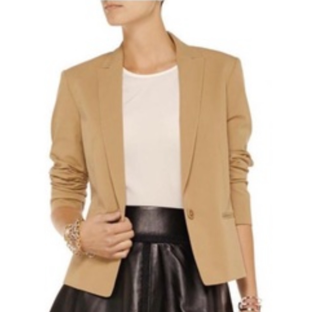 Theory Lynn Checklist Tailored Blazer Classic Cropped Khaki Jacket Camel Tan